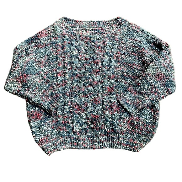 KORI WOMEN PINK GRAY WHITE POPCORN KNIT CHUNKY LONG SLEEVE SWEATER SIZE 1XL/2XL - Picture 1 of 5
